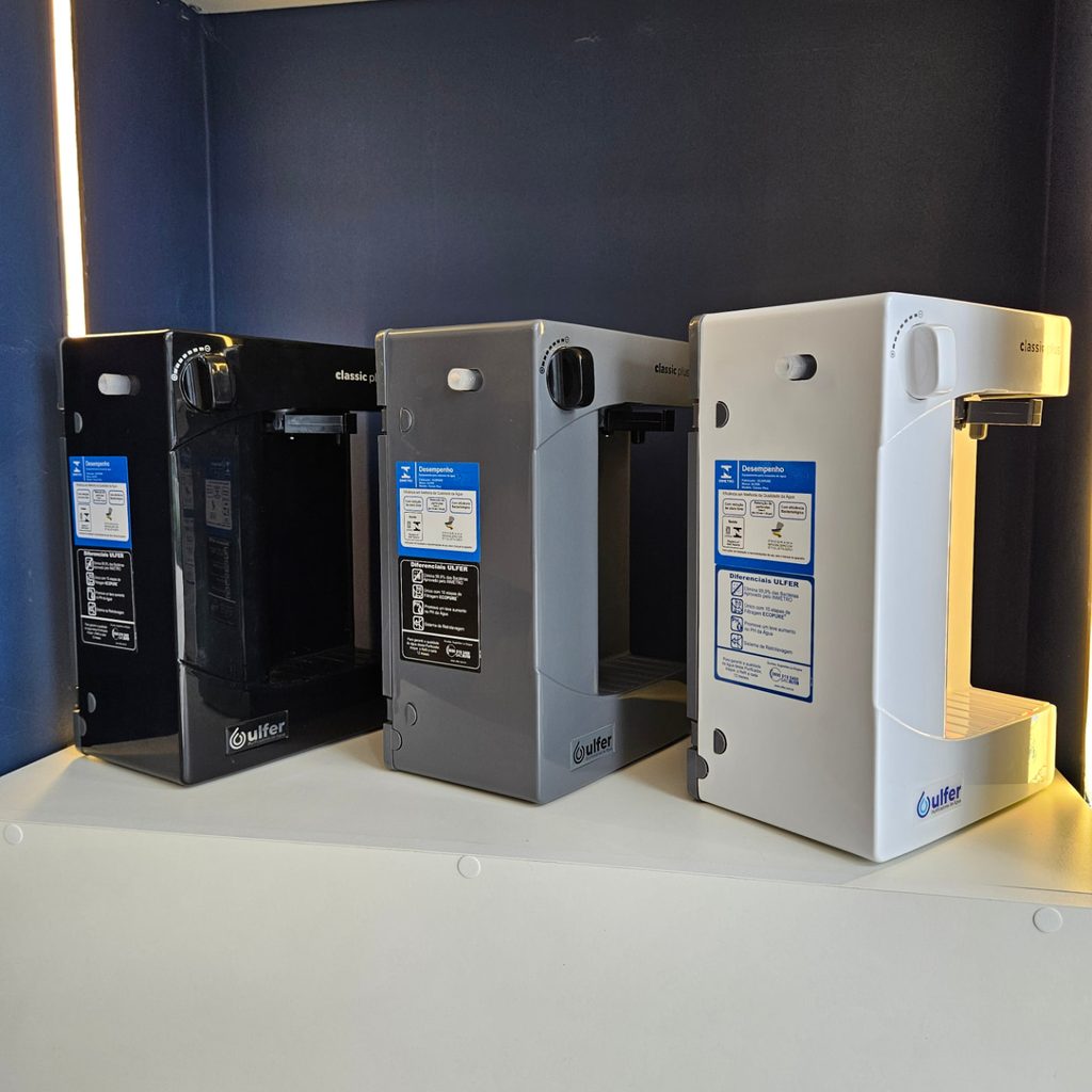 Purificadores Ulfer Classic Plus preto, cinza e branco
